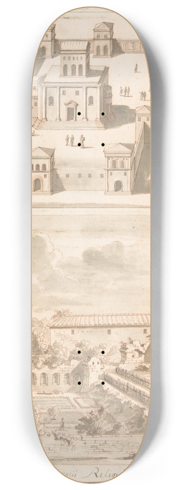 Jan Goeree - A Reconstruction of the Thermae of Novitian (above) and a View of the Ruins (below) 8.25 inch art skate deck