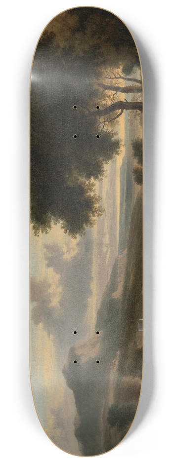Jan Hackaert - An Extensive Landscape With Travellers, Fishermen And Cattle Drovers On A Path With A Roman Bridge Beyond 8.25 inch art skate deck