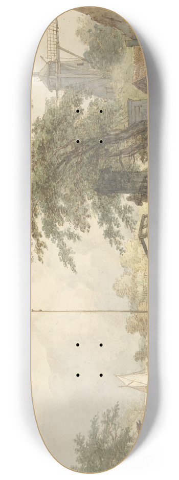 Jan Hulswit - Landschap met bruggetje en huis aan weg langs een water 8.25 inch art skate deck