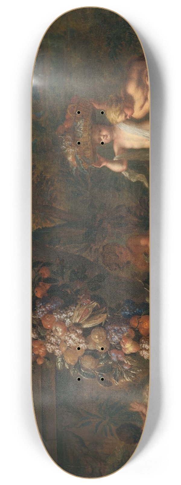 Jan Pauwel Gillemans the Younger - Landscape with six putti playing with a garland of fruit and two guinea pigs in the foreground 8.25 inch art skate deck