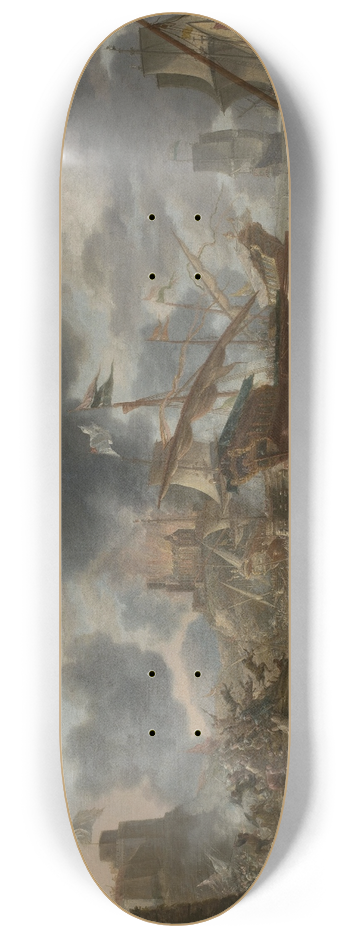 Jan Peeters the elder - Sea battle between Christians and the Turks 8.25 inch art skate deck