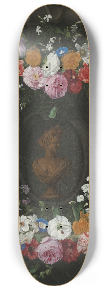 Jan Philips van Thielen - Cartouche Decorated with Swags and Sprays of Flowers 8.25 inch art skate deck