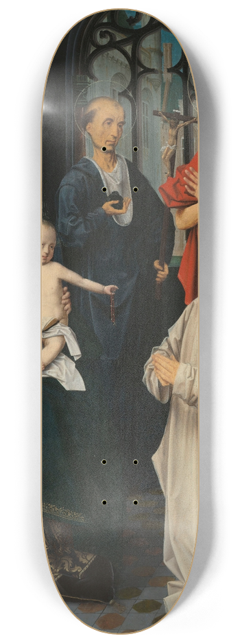 Jan Provost - Virgin and Child Enthroned, with Saints Jerome and John the Baptist and a Carthusian Monk 8.25 inch art skate deck
