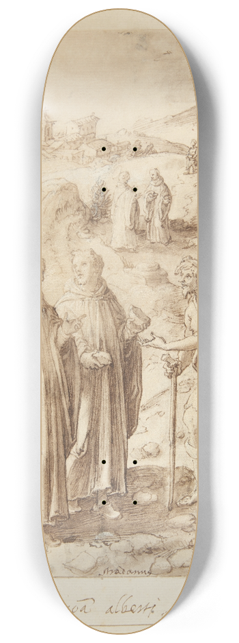 Jan van der Straet - S Giovanni Alberti Fiorentinos historie Helgenen og den ledsagende munk giver en tigger deres sidste brd 8.25 inch art skate deck