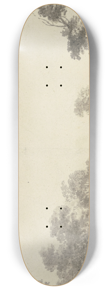 Jan van de Velde II - Links am Ausgang des Waldes ein Reisewagen mit drei Pferden, umgeben von vielen Reitern, rechts Hirten mit Herde 8.25 inch art skate deck