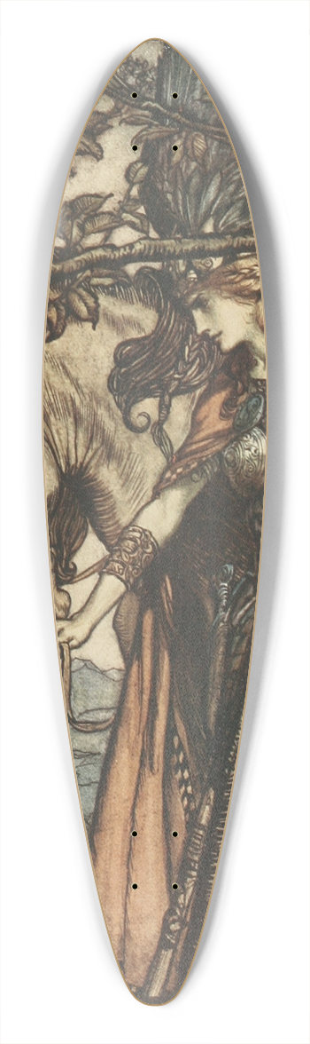 Arthur Rackham - Brunnhilde slowly and silently leads her horse down the path to the cave 39.3 inch art pintail longboard deck