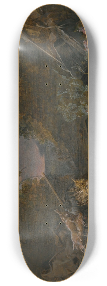 Jan van Kessel the Younger - A still lifeof a swan and other birds, with rabbits,fruit and vegetables and a landscape beyond 8.25 inch art skate deck