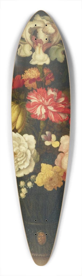 Balthasar van der Ast - Tulips, carnations, roses and other flowers in a roemer with shells and a lizard on a ledge 39.3 inch art pintail longboard deck