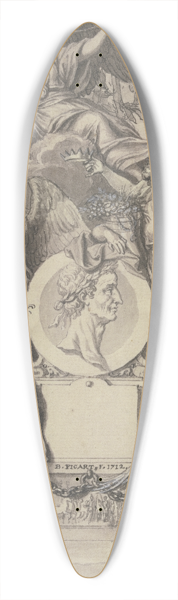 Bernard Picart - Abundantia hlt das Medaillon eines mit Lorbeer gekrnten Mannes, oben schwebt ein Faun 39.3 inch art pintail longboard deck