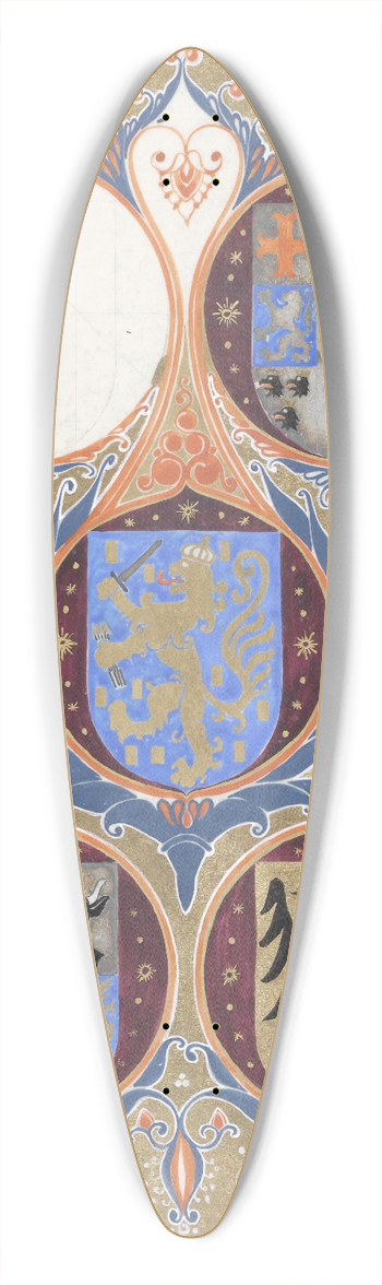 Carel Adolph Lion Cachet - Vier wapenschilden 39.3 inch art pintail longboard deck