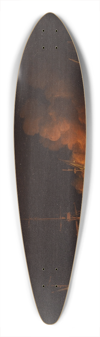 Charles Brooking - Ship on fire at night 39.3 inch art pintail longboard deck