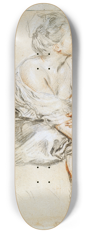 Jean-Antoine Watteau - Seated Young Woman 8.25 inch art skate deck
