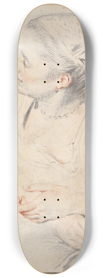 Jean-Antoine Watteau - Study of a Womans Head and Hands 8.25 inch art skate deck