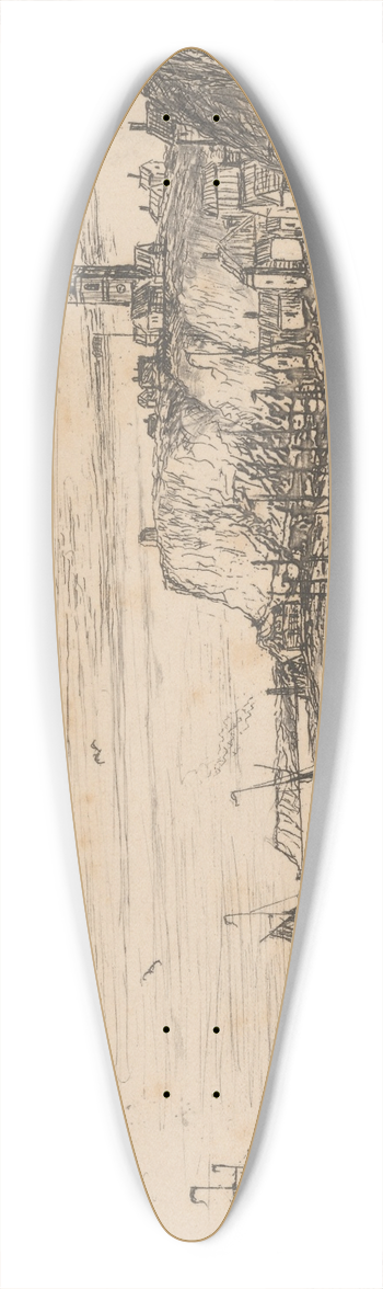 Charles Golding Constable - Harbour Scene with Town. 39.3 inch art pintail longboard deck