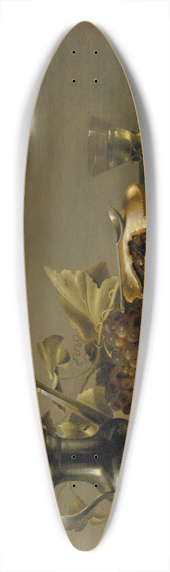 Circle of Pieter Claesz. - Peaches on a silver platter, a fruit pie, a bread roll, a prunted roemer and a silver coffee pot on a partially draped table 39.3 inch art pintail longboard deck
