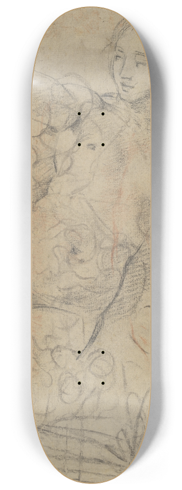 Jean-Baptiste Deshays - A Reclining Nude with Her Right Arm Raised over a Swift Composition Study (verso) 8.25 inch art skate deck