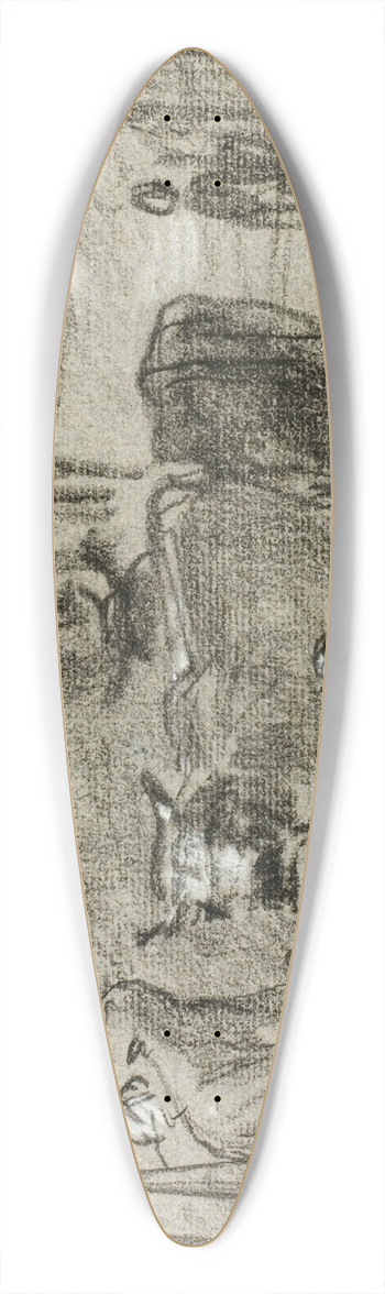 Constant Troyon - Farmyard with Man and Cattle 39.3 inch art pintail longboard deck