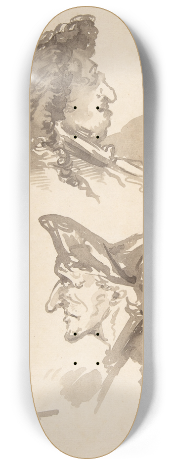 Jean-Baptiste Isabey - Two Male Heads in Profile and Standing Man 8.25 inch art skate deck