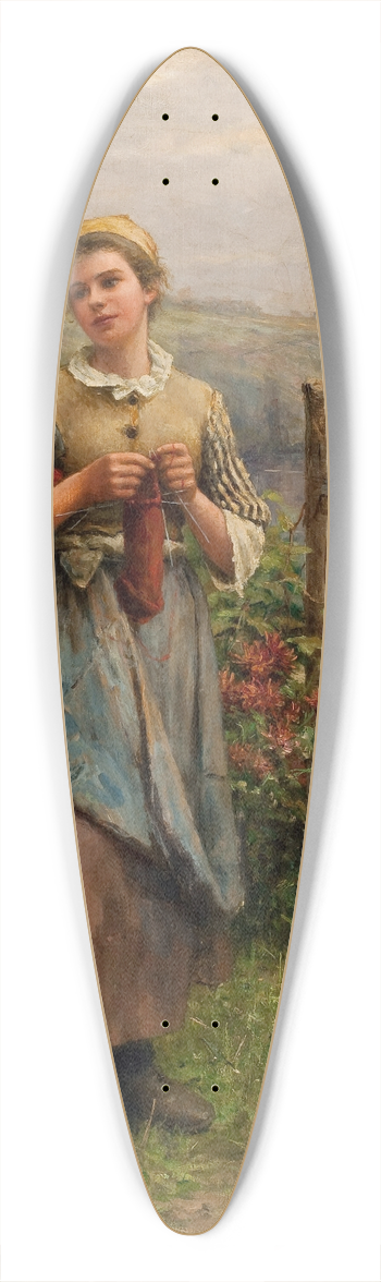 Daniel Ridgway Knight - Young Woman Knitting 39.3 inch art pintail longboard deck