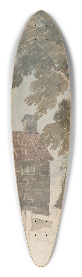 David Cox - Cottage and Trees 39.3 inch art pintail longboard deck