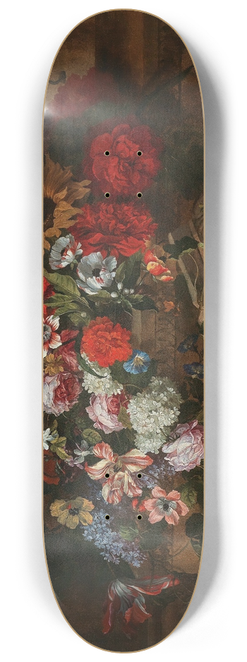 Jean-Baptiste Monnoyer - Flowers near a classical cornice on a terrace 8.25 inch art skate deck