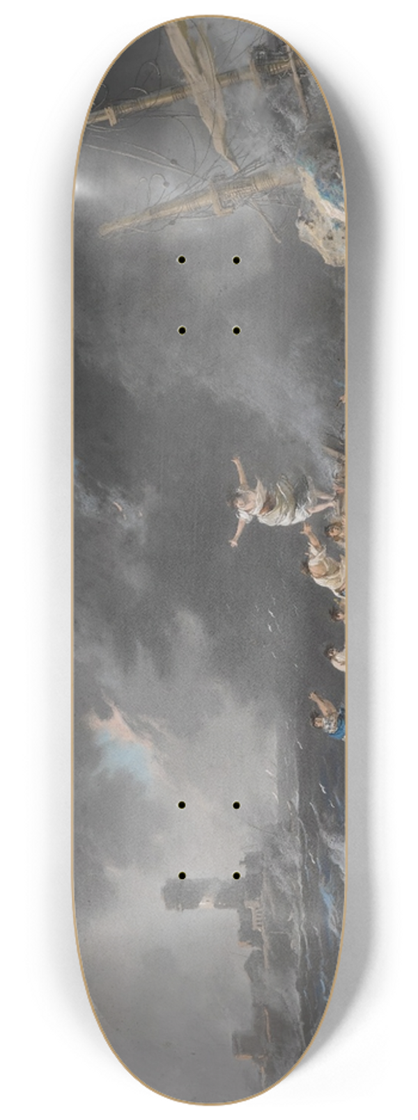 Jean-Baptiste Pillement - A shipwreck on a coast during a storm, a lighthouse beyond 8.25 inch art skate deck