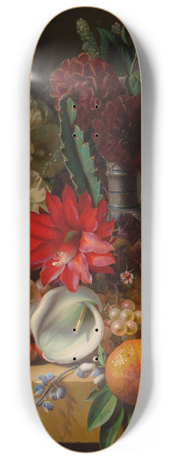 Jean-Baptiste Robie - Still life with flowers and fruit on a ledge 8.25 inch art skate deck