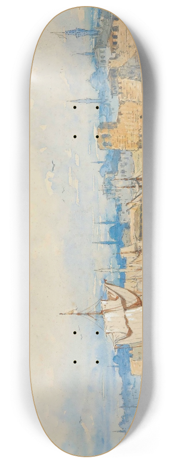 Amadeo Preziosi - Fishing boats on the Sea of Marmara, at Kumkapi, Istanbul 8.25 inch art skate deck