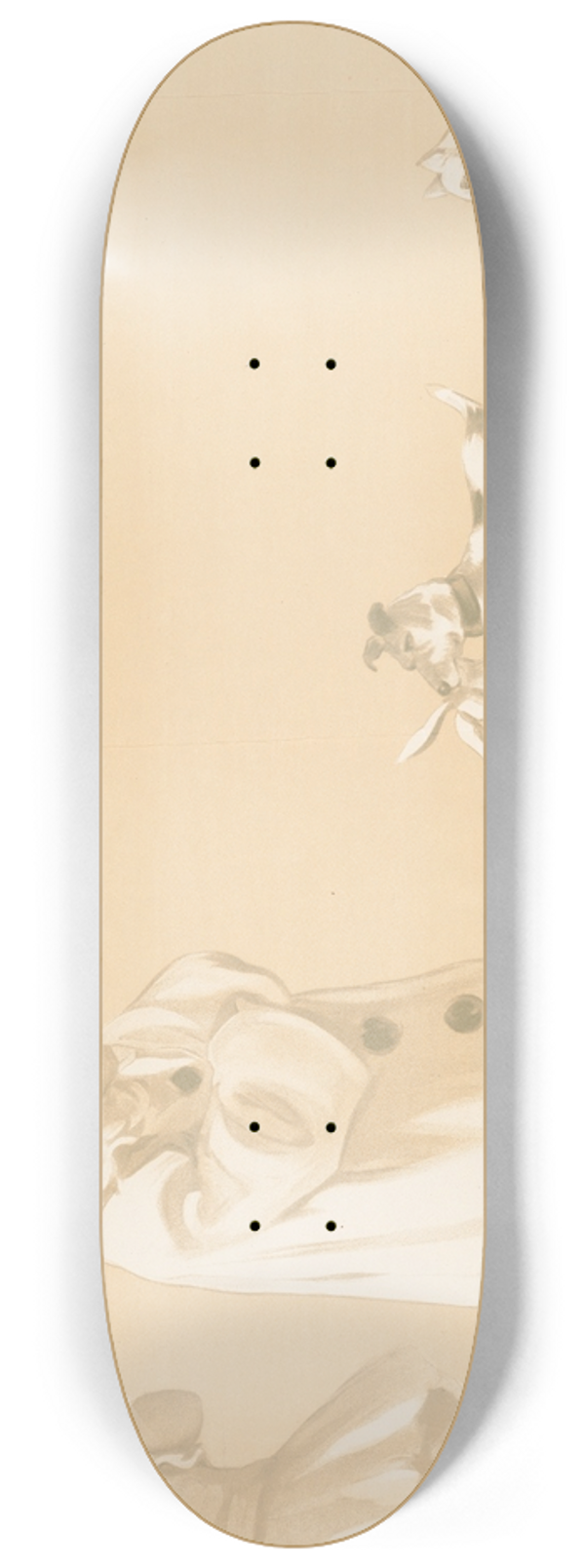 Jean de Paleologue - Girl crying, thoughtful clown looking down at the dog with rabbit in mouth 8.25 inch art skate deck