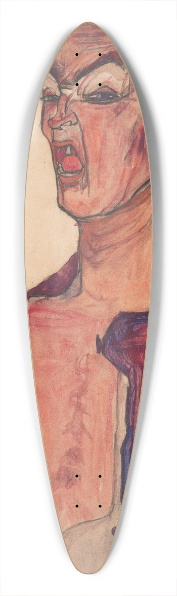 Egon Schiele - Self-Portrait, Grimacing 39.3 inch art pintail longboard deck