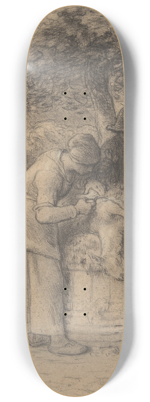 Jean-Franois Millet - Sheepshearing Beneath a Tree 8.25 inch art skate deck