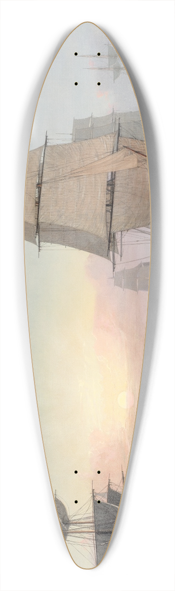 Fitz Henry Lane - Boston Harbor, Sunset 39.3 inch art pintail longboard deck