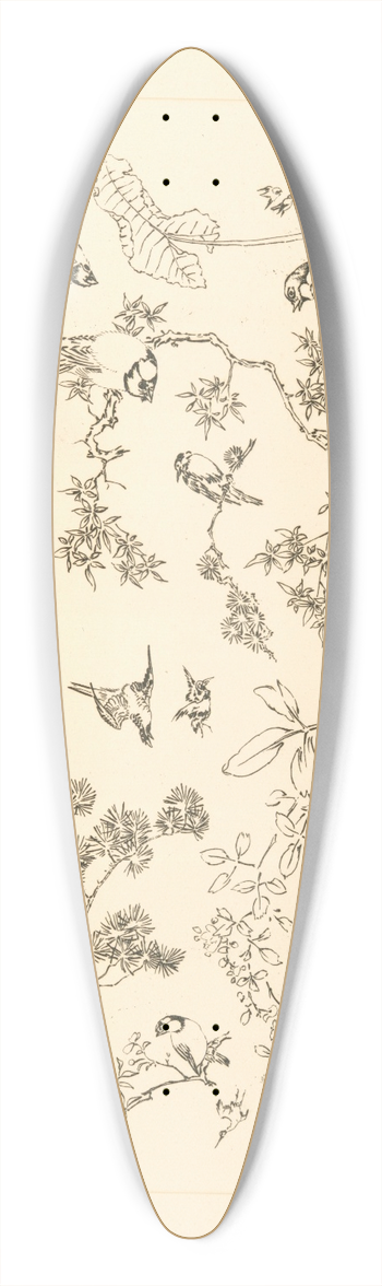 Flix Bracquemond - Fleurs et oiseaux japonais. 39.3 inch art pintail longboard deck