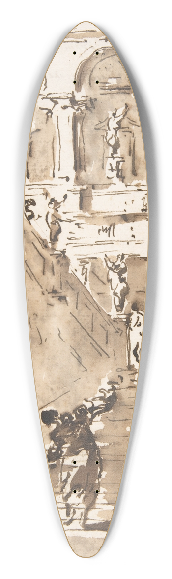 Francesco Guardi - Architectural Fantasy; Figures on a Grand Staircase 39.3 inch art pintail longboard deck