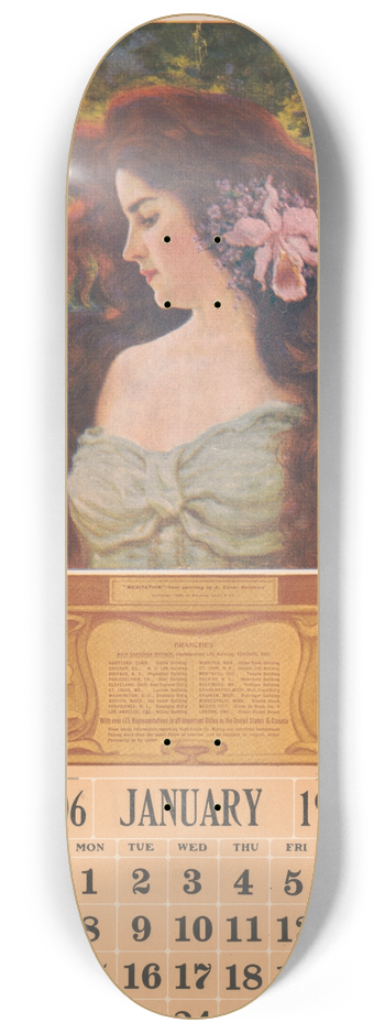 J. Elmer Salisburg - 1906 calendar from Douglas, Lacey & Co 8.25 inch art skate deck