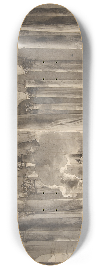 Jean Pierre Louis Laurent Hoel - Visitors with Torches Inside a Circular Building 8.25 inch art skate deck