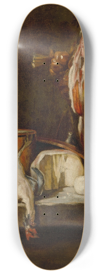 Jean Simon Chardin - Still Life with a ray-fish, a basket of onions, eggs, cheese, a green jug and a copper pot 8.25 inch art skate deck
