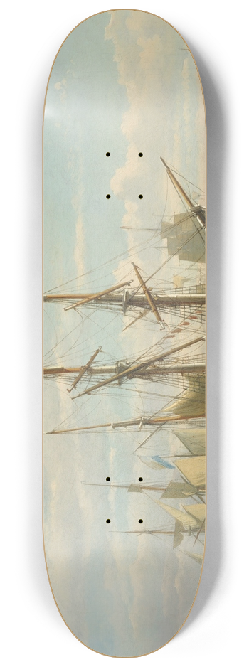 Johan Adolph Rust - Dutch sailing ships at anchor in a river estuary 8.25 inch art skate deck