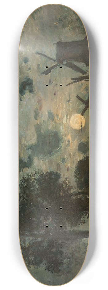 Johan Barthold Jongkind - Moulins au clair de lune, Schiedam 8.25 inch art skate deck