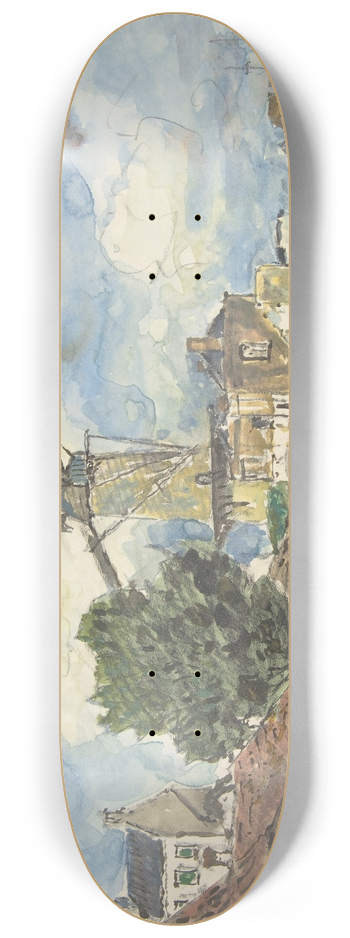Johan Barthold Jongkind - Wind Mill at Antwerp 8.25 inch art skate deck