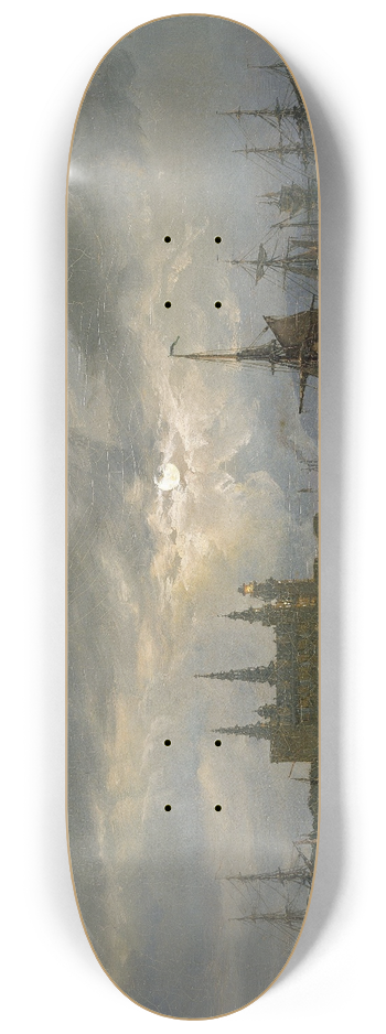 Johan Christian Dahl - Kronborg Castle in Moonlight 8.25 inch art skate deck