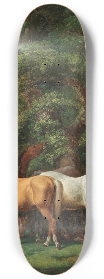 Johann Baptist Dallinger von Dalling - Horses Grazing under Oak Trees 8.25 inch art skate deck