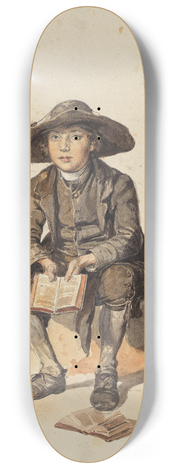 Johann Baptist Kirner - Junge mit breitkrempiger Kopfbedeckung, vor einer Landschaft sitzend und ein aufgeschlagenes Buch haltend 8.25 inch art skate deck