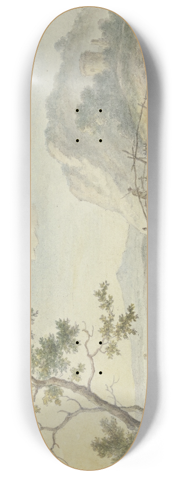 Johannes Christiaan Janson - ber eine steinerne Brcke geht ein Mann, auf dem Weg ein Bauer mit einer Kuh und Schafen 8.25 inch art skate deck
