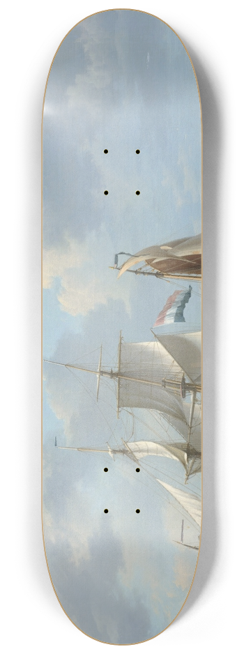 Johannes Hermanus Koekkoek - Ships in a squall with figures on shore 8.25 inch art skate deck