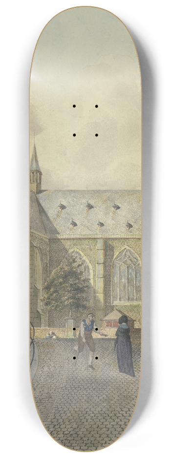 Johannes Huibert Prins - Kirche bei einer Brcke, ein lahmer Bettler bei einer Dame 8.25 inch art skate deck