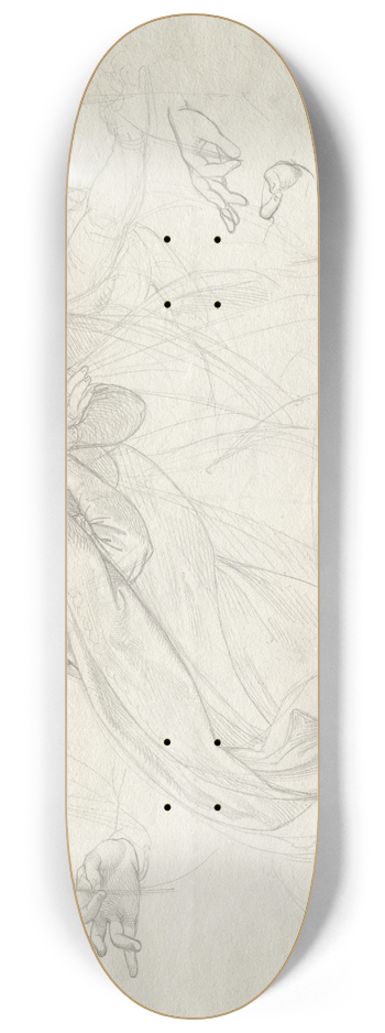 Johann Evangelist Scheffer von Leonhardshoff - Two Grieving Angels (verso) 8.25 inch art skate deck