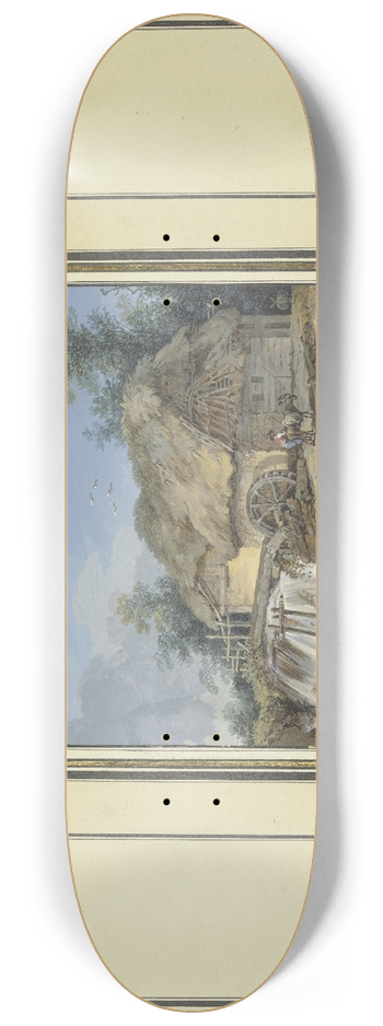 Johann Hackert - Strohgedeckte Wassermhle, zu der ein Bauer mit Esel und Hund kommt 8.25 inch art skate deck