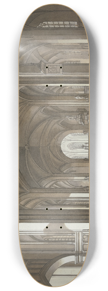 Johann Ludwig Ernst Morgenstern - Blick auf Lettner und Chor einer dreischiffigen gotischen Kirche 8.25 inch art skate deck