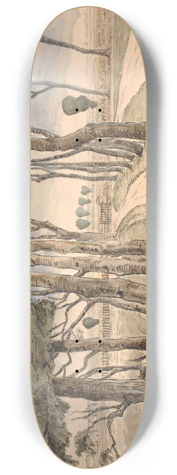 Johan Rohde - Field landscape. In the foreground a road with trees 8.25 inch art skate deck